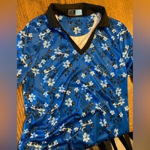 PGA Tour Blue Floral Golf Polo xs